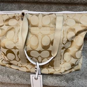 Large Coach Weekender Bag—Two tone brown, large C